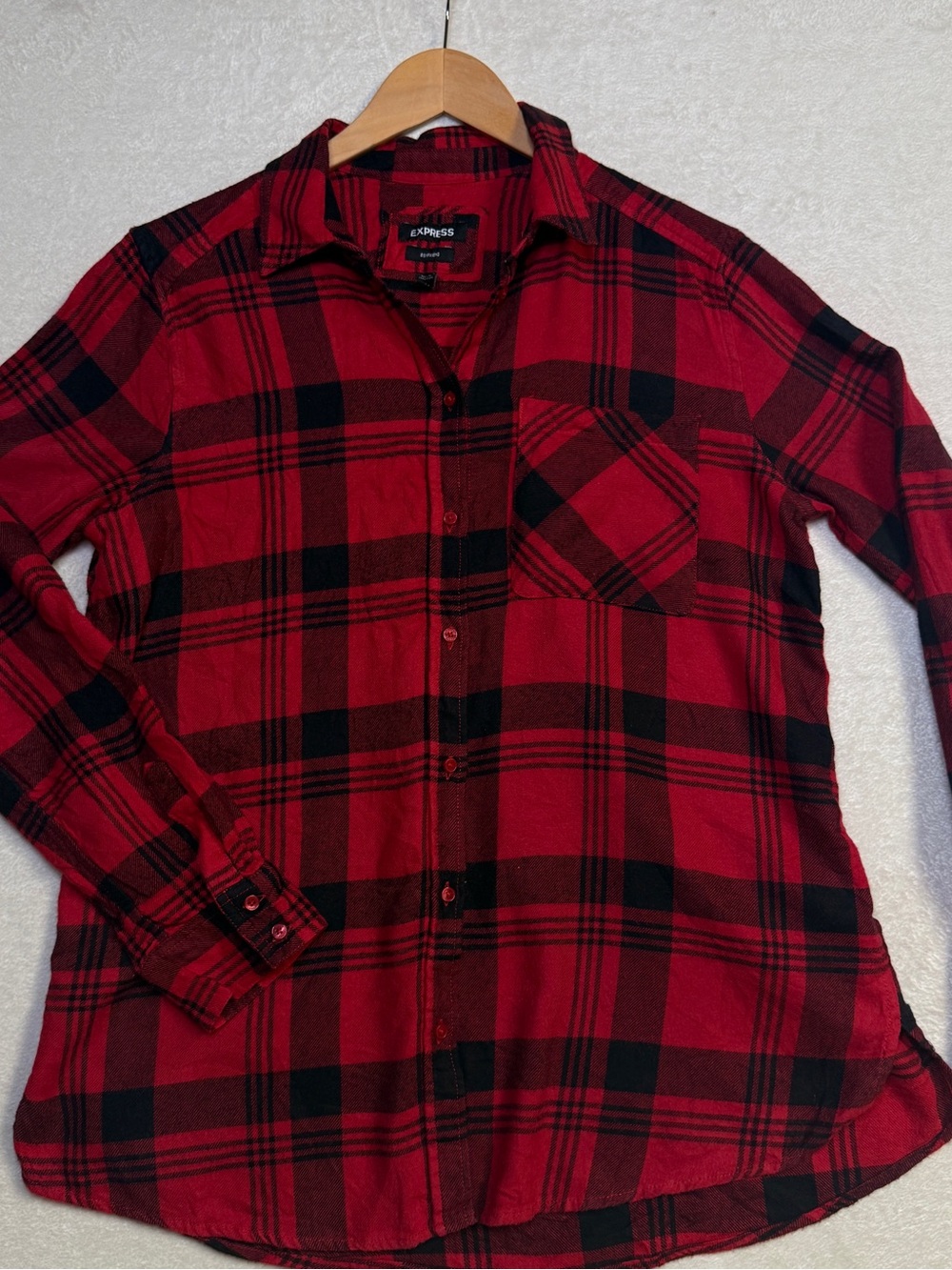 Express Red and Black Plaid Button-Down Shirt